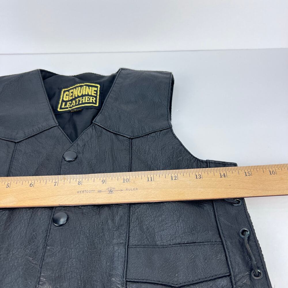 EUC VTG Kid Toddler Large Unisex Black Leather Traditional Motorcycle Biker Vest - Picture 7 of 9